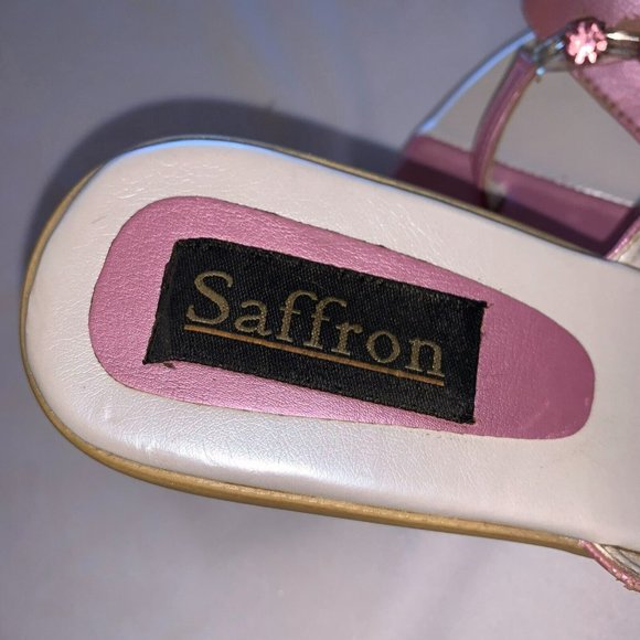 Saffron Womens Square Toe Block Heels Sandals Pink Ivory with Rhinestone US 8.5 - Picture 2 of 9